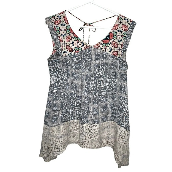 KNOX ROSE Shark Bite Sleeveless Boho Tank Top Blouse Tassels Size M EUC - Picture 1 of 8
